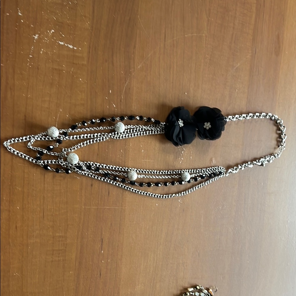 Black and Silver Multi-Strand Floral Necklace